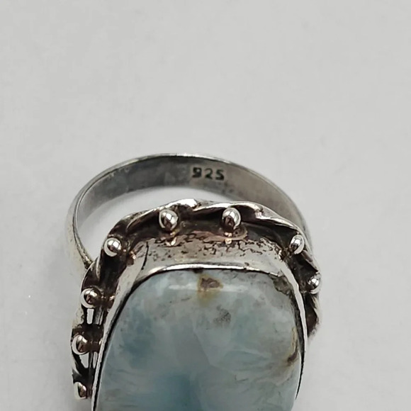 Sterling Silver Blue Larimar Ring Vintage Size 8.5 Needs Polish - Picture 6 of 9